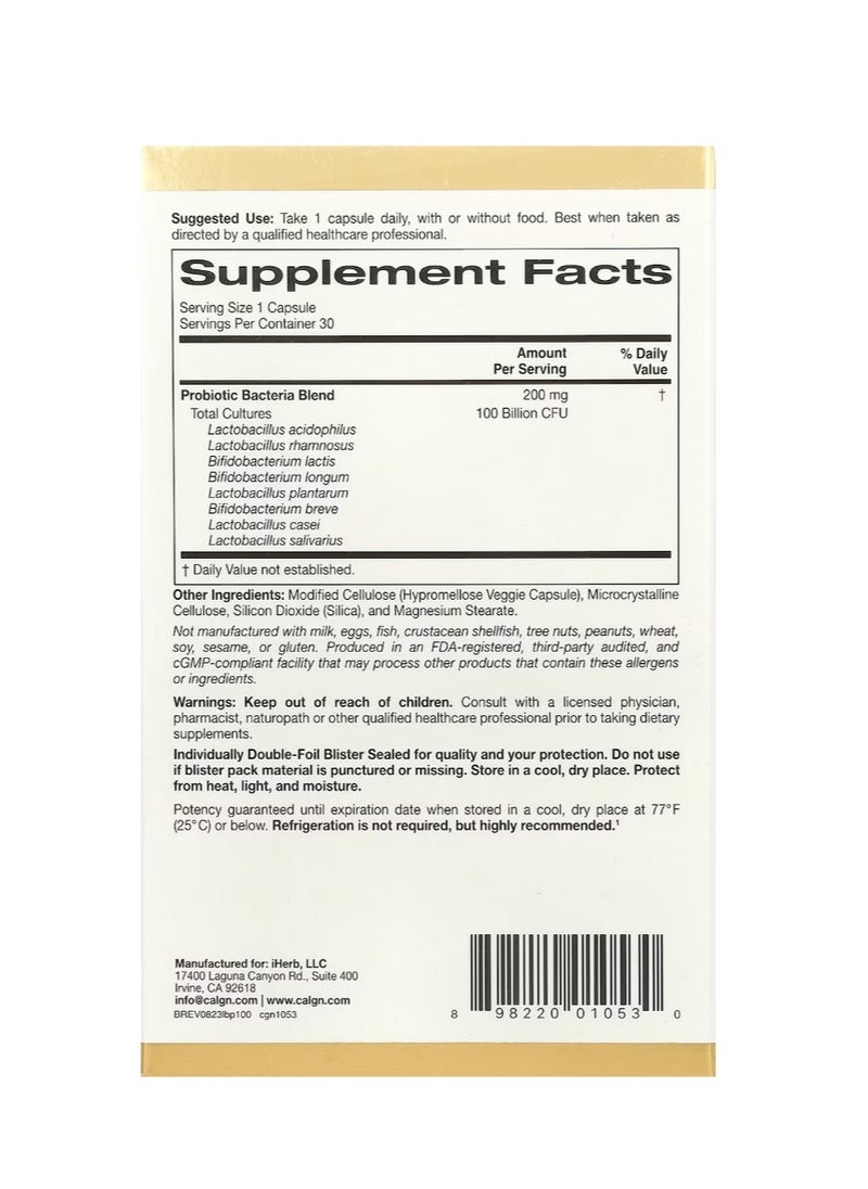 California Gold Nutrition LactoBif 100 Probiotics 100 Billion CFU 30 Veggie Capsules  - Image 2