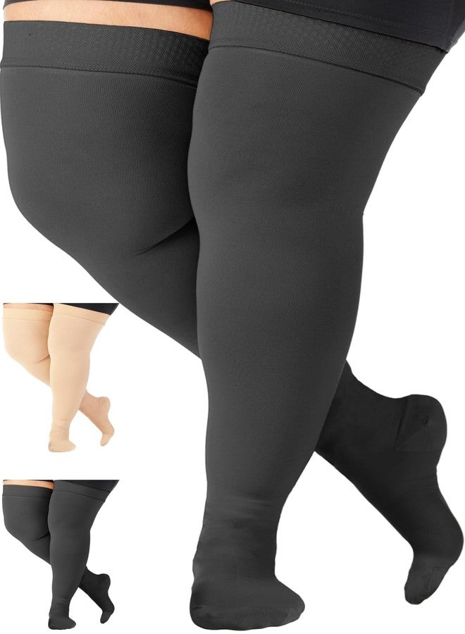 ABSOLUTE SUPPORT Plus Size Thigh Hi Compression Stockings for Men & Women 20-30mmHg, Opaque Over Knee Compression Socks with Wide Calf for Postpartum, Achilles Tendon, Embolism, DVT, Black, 3X-Large - Image 1