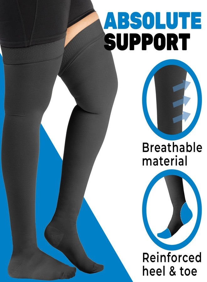 ABSOLUTE SUPPORT Plus Size Thigh Hi Compression Stockings for Men & Women 20-30mmHg, Opaque Over Knee Compression Socks with Wide Calf for Postpartum, Achilles Tendon, Embolism, DVT, Black, 3X-Large - Image 3