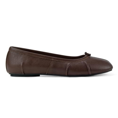 VBDB Tabi Brown Flats Shoes for Women Slip on Low Heel Wide Width Casual Shoes Split Toe Ballet Flats Size 8 - Image 3