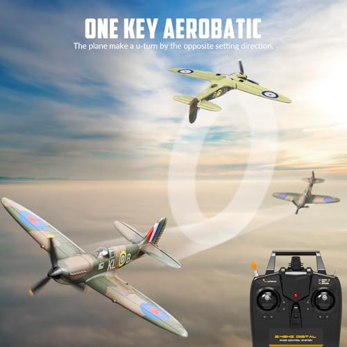 VOLANTEXRC RC Plane Spitfire Fighter 4CH Remote Control Airplane RTF with Aileron, Gyro, Aerobatics & 3 Modes to Fly, Hobby Radio Controlled Warbird Aircraft for Adults, Beginners(Green) - Image 3