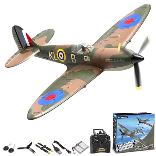 VOLANTEXRC RC Plane Spitfire Fighter 4CH Remote Control Airplane RTF with Aileron, Gyro, Aerobatics & 3 Modes to Fly, Hobby Radio Controlled Warbird Aircraft for Adults, Beginners(Green) - Image 1