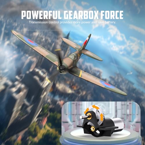 VOLANTEXRC RC Plane Spitfire Fighter 4CH Remote Control Airplane RTF with Aileron, Gyro, Aerobatics & 3 Modes to Fly, Hobby Radio Controlled Warbird Aircraft for Adults, Beginners(Green) - Image 5
