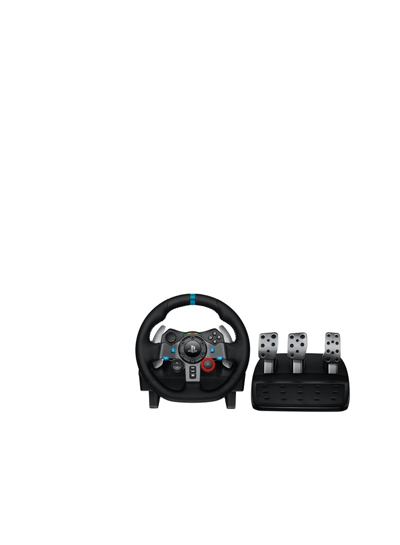 Logics Logitech G29 Driving Force Racing Wheel and Floor Pedals, Real Force Feedback, Stainless Steel Paddle Shifters, Leather Steering Wheel Cover for PS5 Pro, PS5, PS4, PC, Mac - Black - UAE Version - Image 1