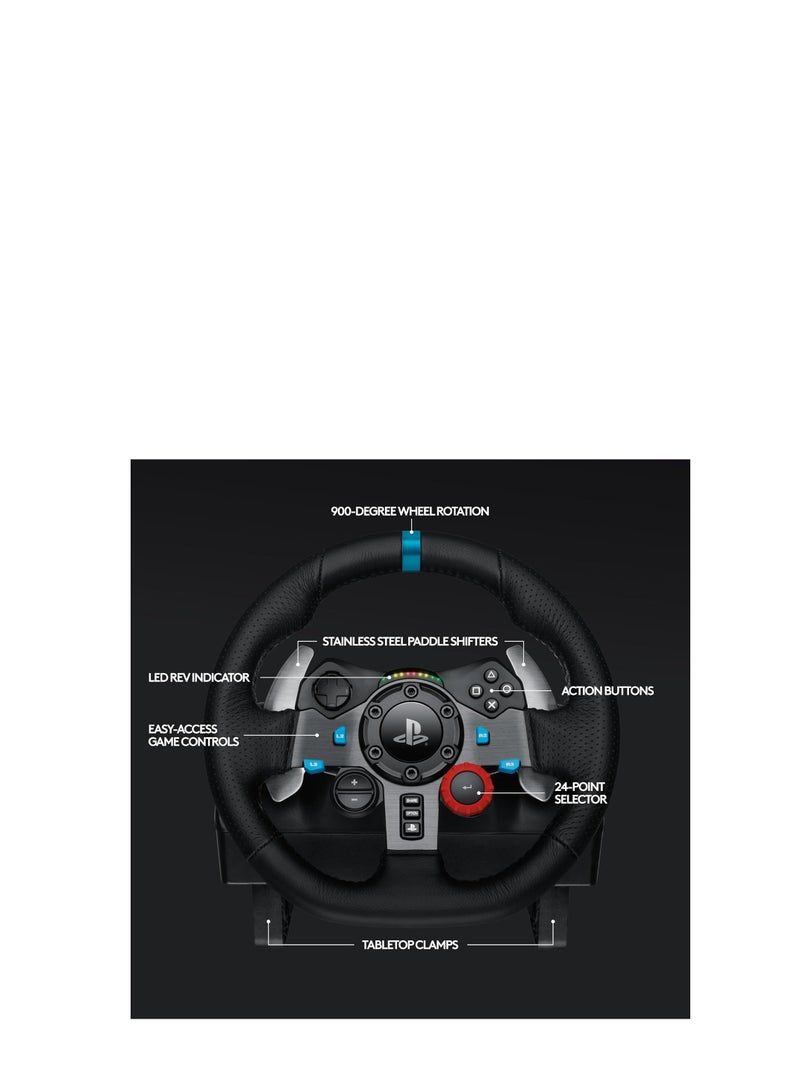 Logics Logitech G29 Driving Force Racing Wheel and Floor Pedals, Real Force Feedback, Stainless Steel Paddle Shifters, Leather Steering Wheel Cover for PS5 Pro, PS5, PS4, PC, Mac - Black - UAE Version - Image 3