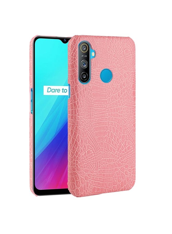 HuHa Case Cover For Realme C3 with Fingerprint Hole Shockproof Crocodile Texture PC + PU Case Pink 