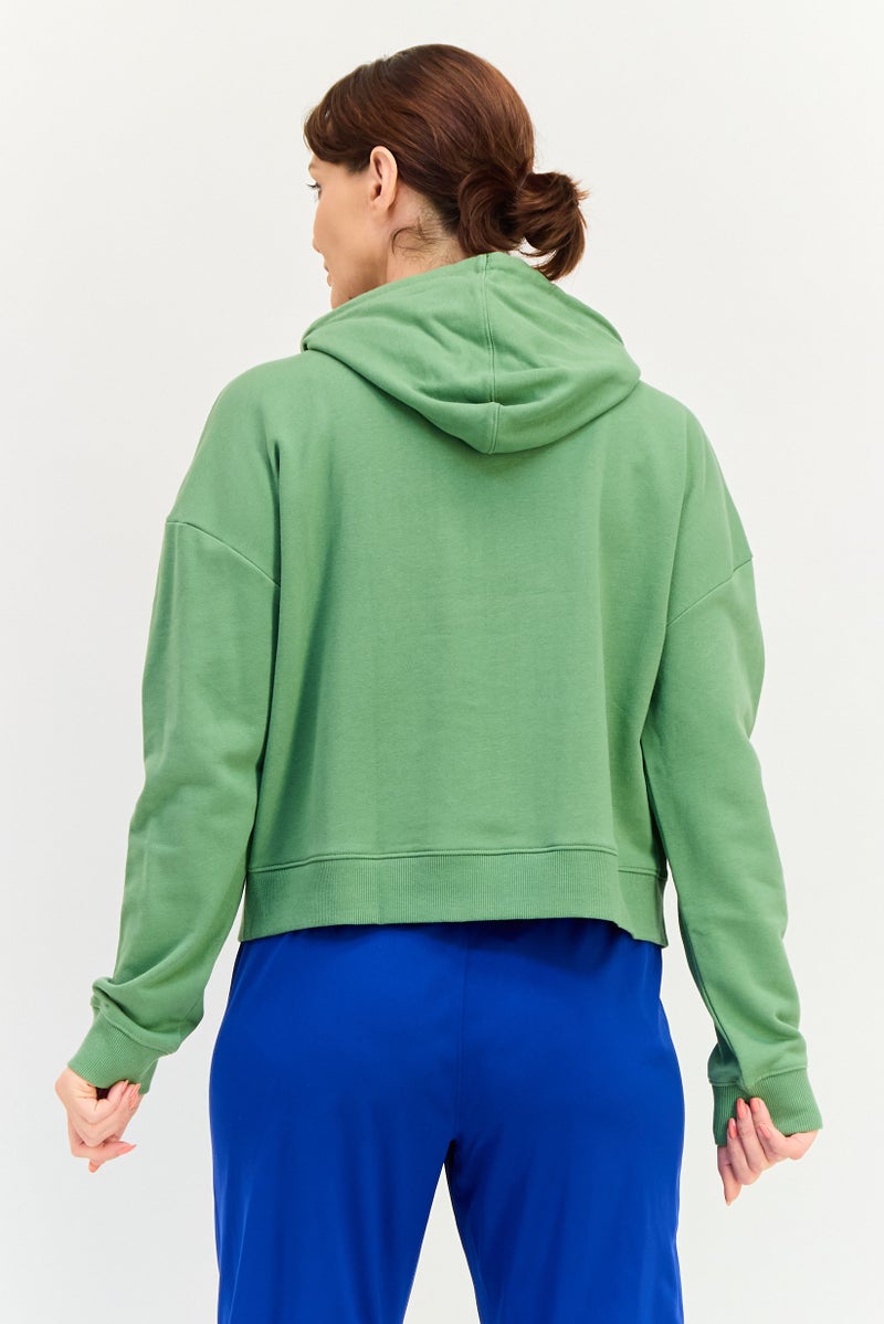 Reebok سويت شيرت رياضي نسائي بليزر طويل الأكمام مع غطاء رأس، أخضر - Image 3