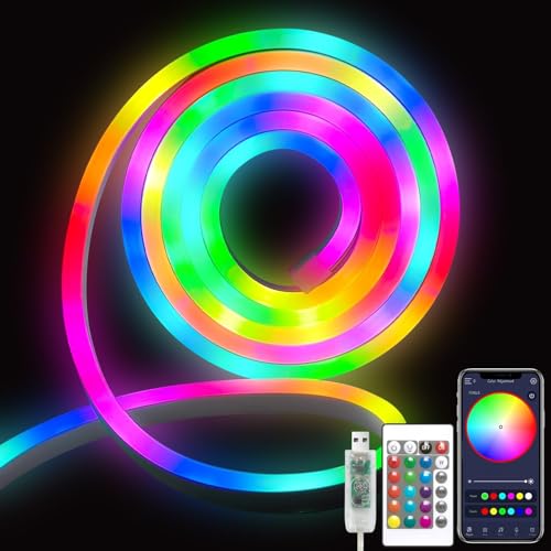 XERGY LED Smart Neon Strip Light, USB Powered RGB Strip with 16 Million Colors, IP67 Waterproof, App & Remote Control, Music Sync, for Indoor & Outdoor Use (DC 5V, 5Meter) - Image 1