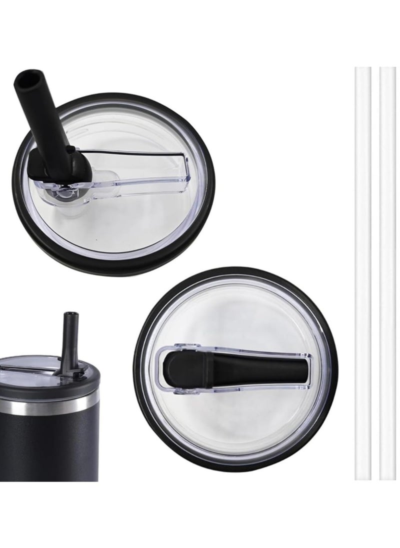 Generic - 40 oz Tumbler Lid Replacement for Stanley Quencher, 2 Pack Flip Straw Replacement Lids with 2 Straws for 40 OZ Tumbler, Spill Proof Tumbler Covers for Stanley Cup,Black - Image 1