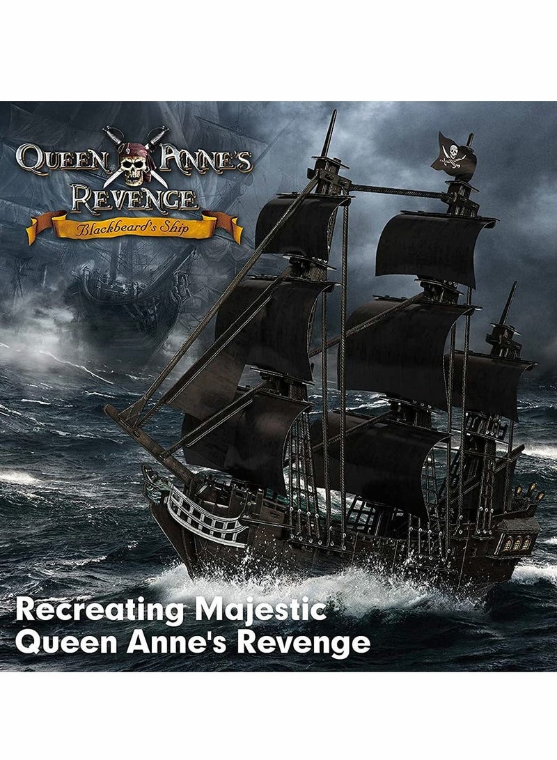 مجموعة ألغاز ثلاثية الأبعاد للبالغين، نموذج سفينة القراصنة السوداء، مجموعة بناء قارب شراعي من الجيل الثالث، مجموعة ألغاز عائلية، ديكور مكتبي مائي، هدايا للنساء والرجال، 180 قطعة - Image 4