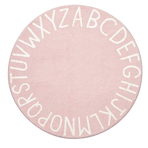 Topotdor Round Kids Play Rug Alphabet Nursery Area Rug Extra Large Soft Crawling Play Mat for Children Toddlers Bedroom (40 inch, Pink) - Image 1