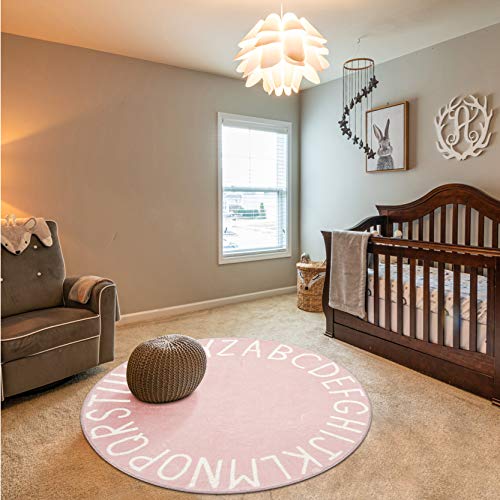 Topotdor Round Kids Play Rug Alphabet Nursery Area Rug Extra Large Soft Crawling Play Mat for Children Toddlers Bedroom (40 inch, Pink) - Image 3