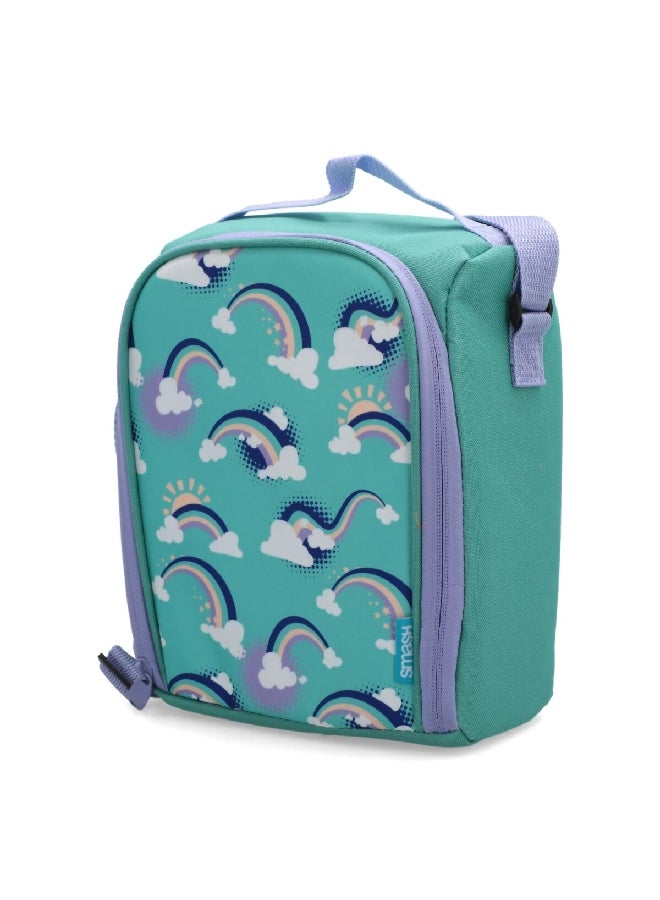 smash Rainbow Printed Zipper Closure Lightweight Lunch Bag with Adjustable Straps Green and Lilac 27 x 22 x 10 cm 34268  - Image 2