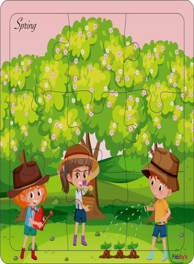 Fiddlys Wooden Jigsaw Puzzles for Kids & Children – 9 Pieces Each, Pack of 4|Double Layered Front & Back Print| Educational Toy for Boys & Girls Age 2 3 4 5 6 Year Old (Seasons Pack of 4) - Image 5