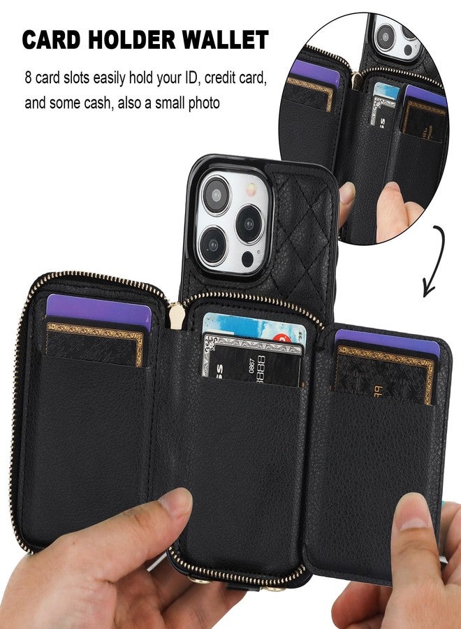 Bocasal Crossbody Wallet Case for iPhone 15 Pro Max, RFID Blocking PU Leather Zipper Handbag Purse Flip Cover, Kickstand Folio Case with Card Slots Holder Wrist Strap Lanyard 5G 6.7 Inch (Black) - Image 4