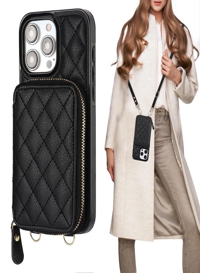 Bocasal Crossbody Wallet Case for iPhone 15 Pro Max, RFID Blocking PU Leather Zipper Handbag Purse Flip Cover, Kickstand Folio Case with Card Slots Holder Wrist Strap Lanyard 5G 6.7 Inch (Black) - Image 1