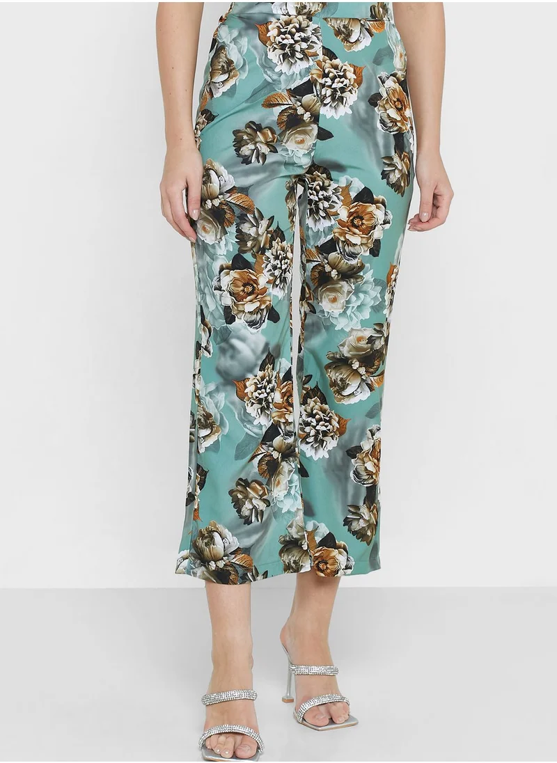 hayas closet Floral Print Asymmetrical Hem Belted Set