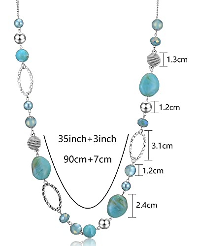 BULINLIN Beaded Long Necklace for Women Silver Sweater Chain Necklace with Crystal Resin Beads, Fashion Jewelry Necklace(Turquoise) - Image 5