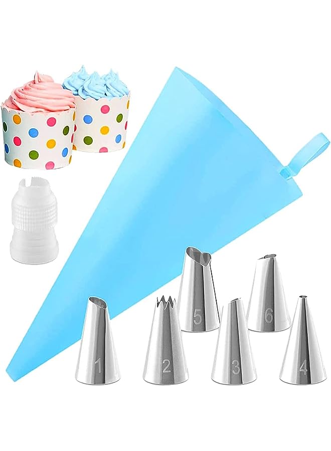 Raxoom Piping Bags and Nozzles Sets of 8 Pcs with Converter, Premium Stainless Steel Icing Reusable Piping Kit for DIY Decorating Cakes Cupcakes - Image 1