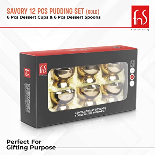 FNS Savory 6 Bowls And 6 Spoons Set For Ice Cream, Dessert, Gulab Jamun, Halwa Katori- Stainless Steel Bowls Set With Spoon |Food Grade Safe | Fancy Serving Bowls For Snacks - Gold, 250 Ml - Image 5