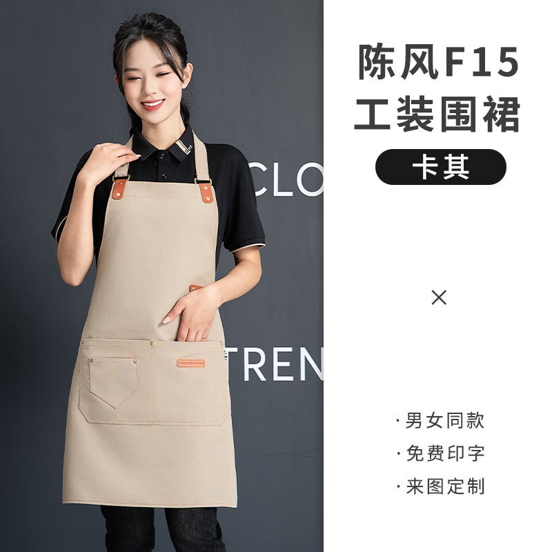 Canvas Apron Printing Embroidered logo Printing Supermarket Milk Tea Shop Coffee Hot Dyeing Specialist Catering Special Waterproof Work Clothes Women Khakis