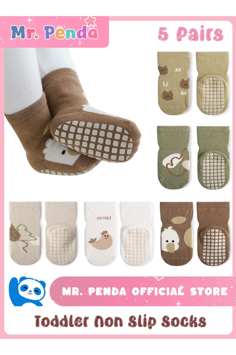 Mr. Penda 5 Pairs Toddler Non Slip Socks, Cute Baby Socks with Grips Crew Socks for 0-12 Months, Size S - Image 1