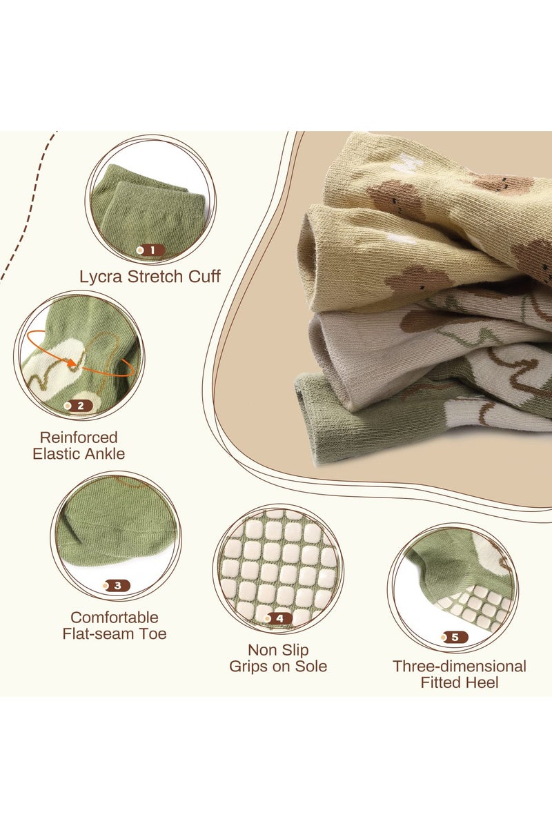 Mr. Penda 5 Pairs Toddler Non Slip Socks, Cute Baby Socks with Grips Crew Socks for 0-12 Months, Size S - Image 3