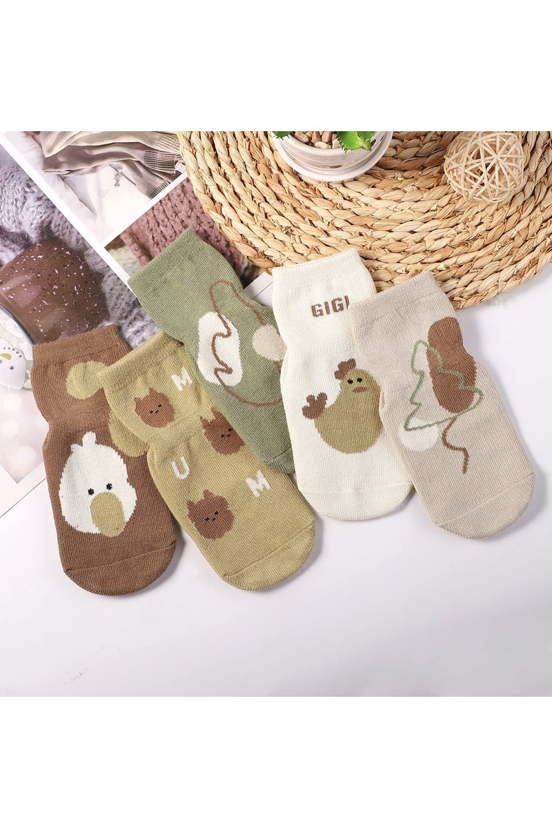 Mr. Penda 5 Pairs Toddler Non Slip Socks, Cute Baby Socks with Grips Crew Socks for 0-12 Months, Size S - Image 5
