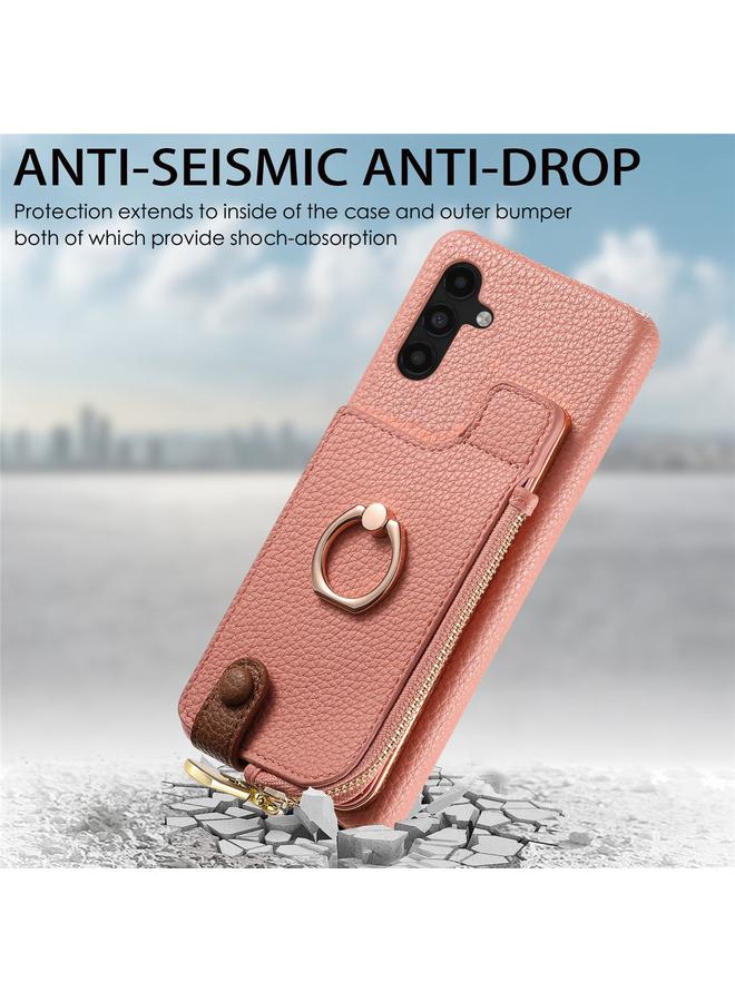 اس-توب جراب لهاتف Samsung Galaxy A04s مصنوع من جلد الليتشي مع حافة زيتية وسحاب ومحفظة خلفية للهاتف - Image 2