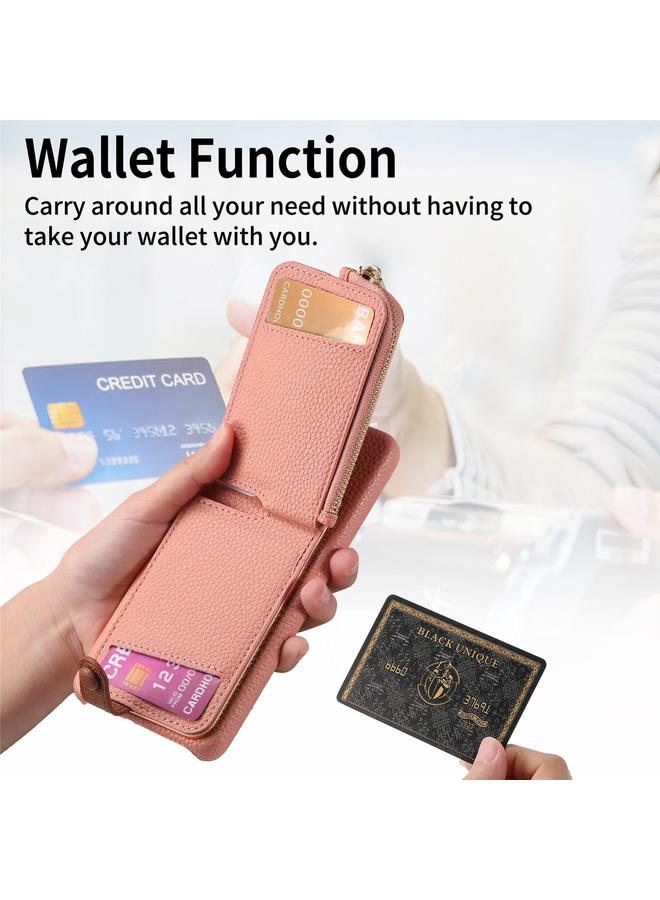 اس-توب جراب لهاتف Samsung Galaxy A04s مصنوع من جلد الليتشي مع حافة زيتية وسحاب ومحفظة خلفية للهاتف - Image 4