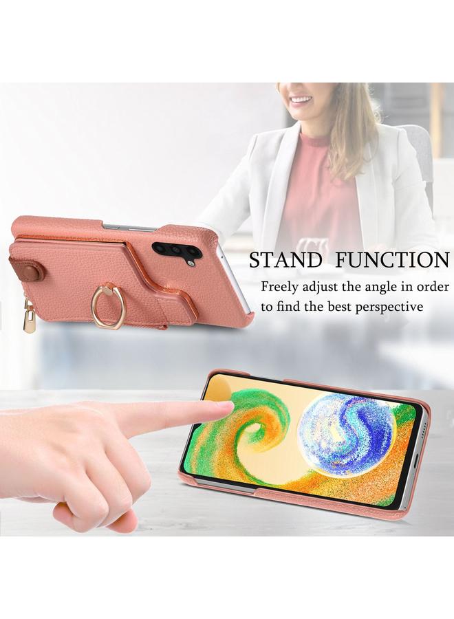 اس-توب جراب لهاتف Samsung Galaxy A04s مصنوع من جلد الليتشي مع حافة زيتية وسحاب ومحفظة خلفية للهاتف - Image 5