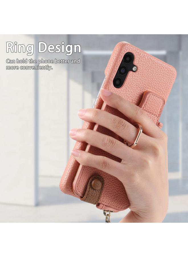 اس-توب جراب لهاتف Samsung Galaxy A04s مصنوع من جلد الليتشي مع حافة زيتية وسحاب ومحفظة خلفية للهاتف - Image 3