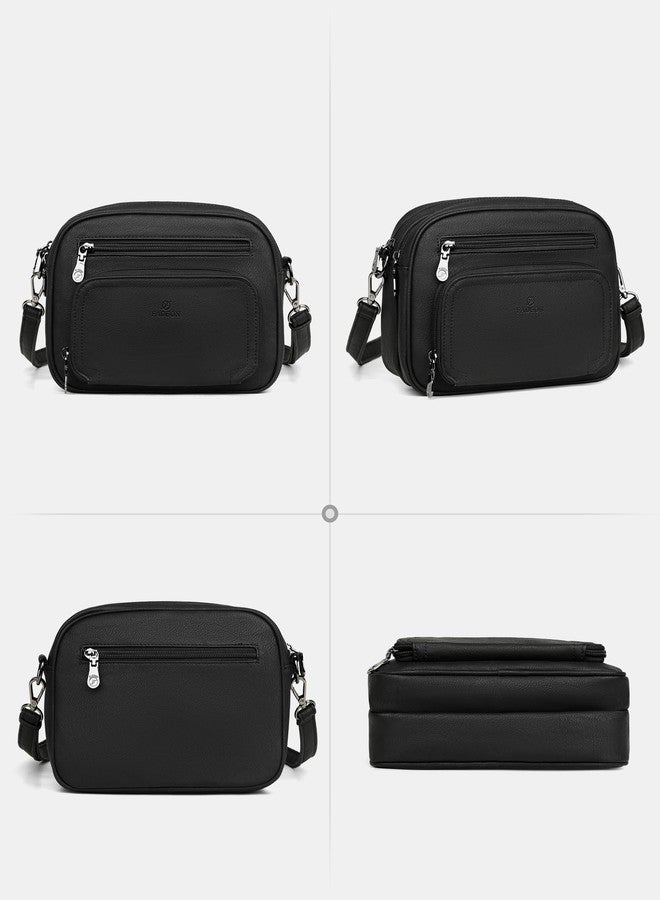 FADEON Crossbody Bags for Women Multi-pocket Leather Crossbody Purses, Designer Shoulder Bag Adjustable Removable Strap (Purse Black 2) - Image 3