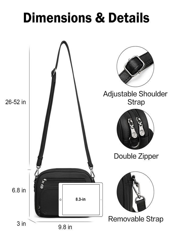 FADEON Crossbody Bags for Women Multi-pocket Leather Crossbody Purses, Designer Shoulder Bag Adjustable Removable Strap (Purse Black 2) - Image 2