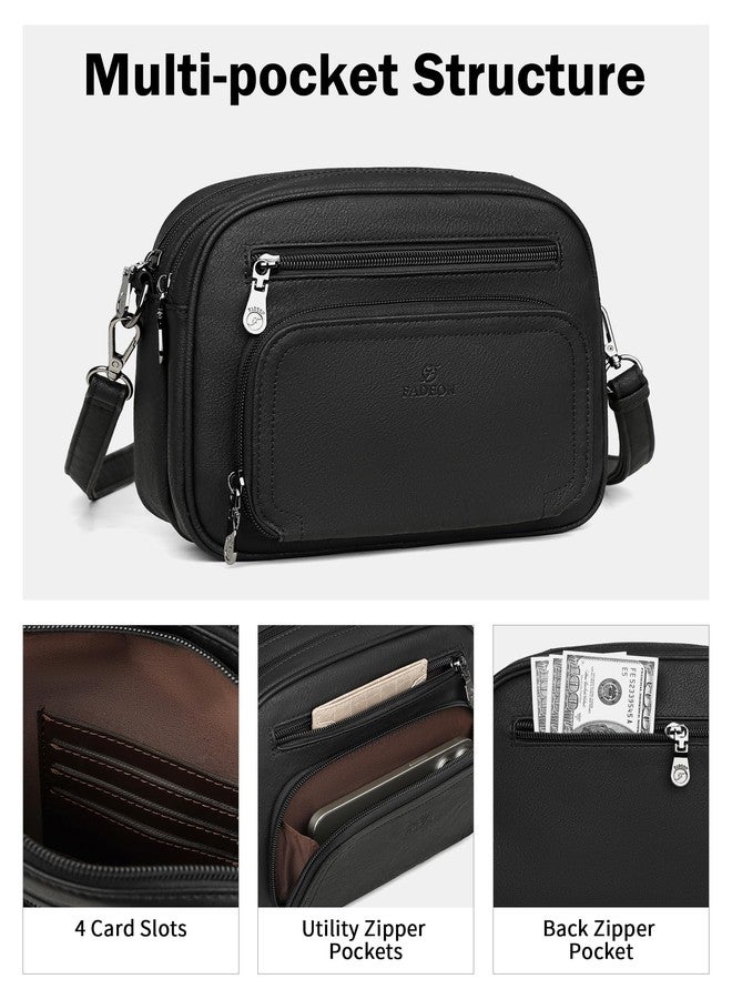 FADEON Crossbody Bags for Women Multi-pocket Leather Crossbody Purses, Designer Shoulder Bag Adjustable Removable Strap (Purse Black 2) - Image 5