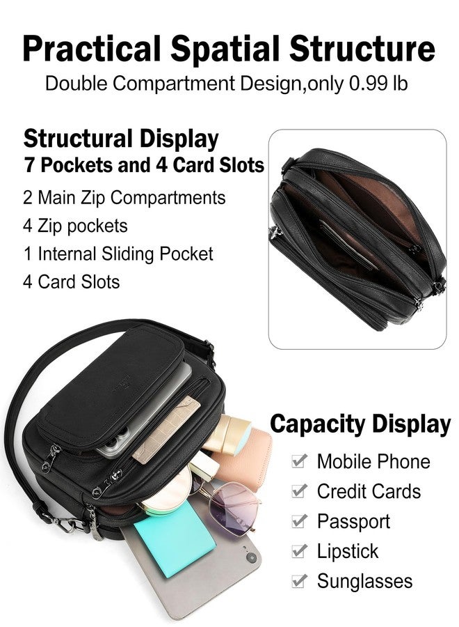 FADEON Crossbody Bags for Women Multi-pocket Leather Crossbody Purses, Designer Shoulder Bag Adjustable Removable Strap (Purse Black 2) - Image 4