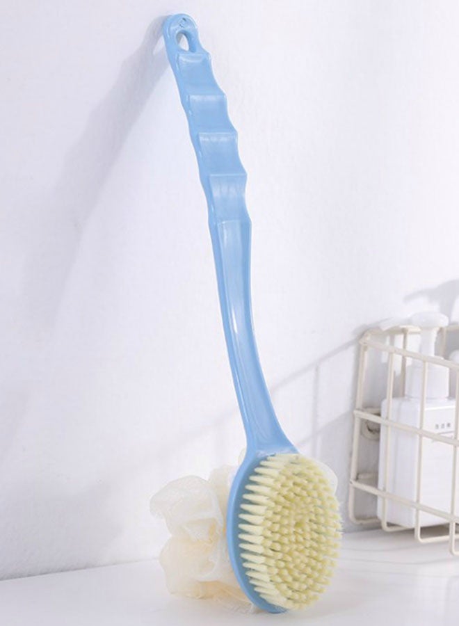 HOMESTAR Double-Sided Exfoliating Bath Ball Brush | Back Scrubber Shower Brush | Long Handle Soft Bristle Body Brush And Massage Brush For Men And Women, 2-In-1 Bath Tool With Curved Long Handle And Mesh Loofah, Dry And Wet Use, Blue, 34*6.7cm - Image 1