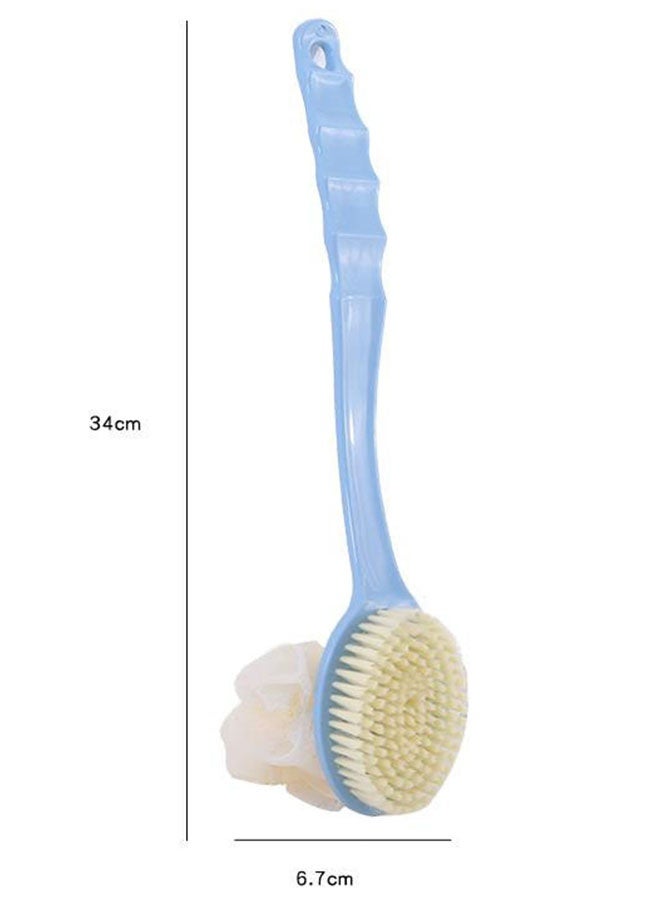 HOMESTAR Double-Sided Exfoliating Bath Ball Brush | Back Scrubber Shower Brush | Long Handle Soft Bristle Body Brush And Massage Brush For Men And Women, 2-In-1 Bath Tool With Curved Long Handle And Mesh Loofah, Dry And Wet Use, Blue, 34*6.7cm - Image 2