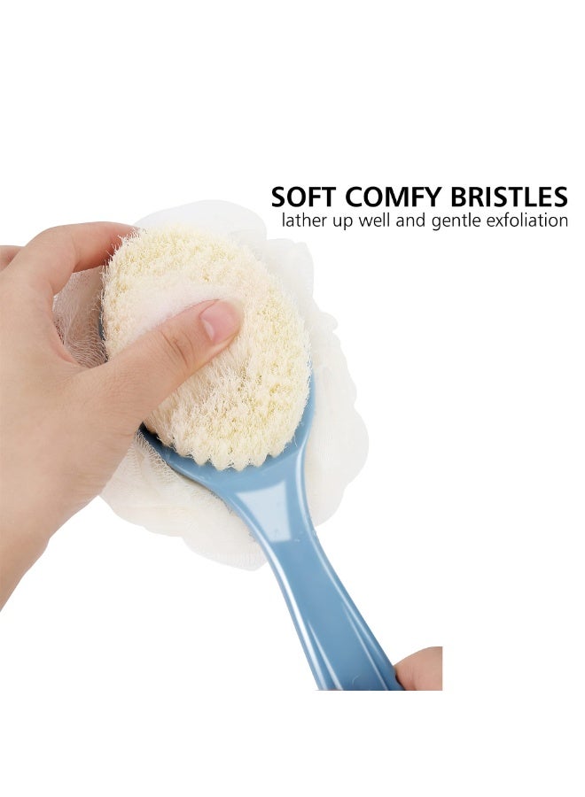 HOMESTAR Double-Sided Exfoliating Bath Ball Brush | Back Scrubber Shower Brush | Long Handle Soft Bristle Body Brush And Massage Brush For Men And Women, 2-In-1 Bath Tool With Curved Long Handle And Mesh Loofah, Dry And Wet Use, Blue, 34*6.7cm - Image 4
