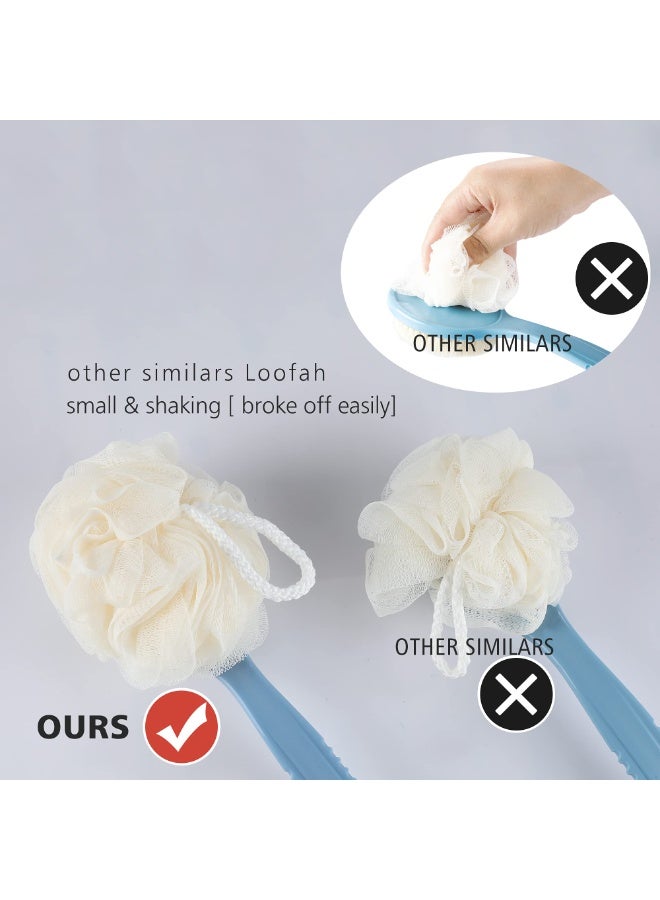 HOMESTAR Double-Sided Exfoliating Bath Ball Brush | Back Scrubber Shower Brush | Long Handle Soft Bristle Body Brush And Massage Brush For Men And Women, 2-In-1 Bath Tool With Curved Long Handle And Mesh Loofah, Dry And Wet Use, Blue, 34*6.7cm - Image 5