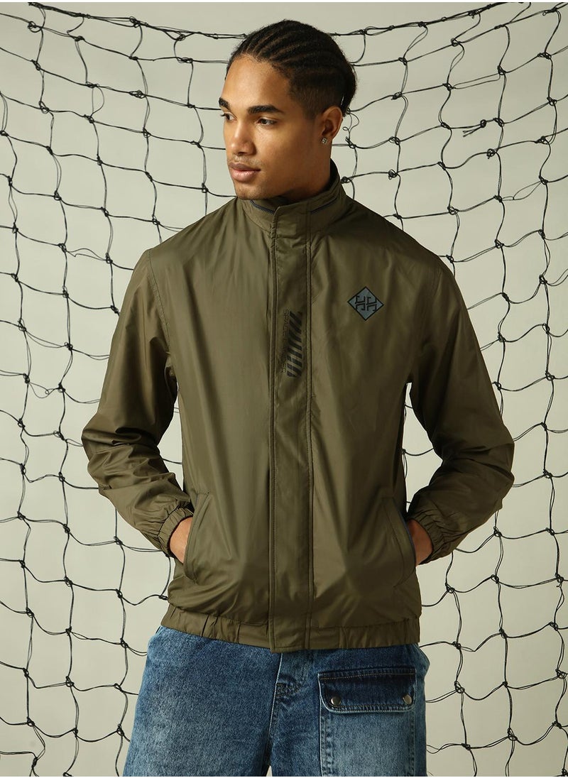 Men's Green 100% Polyester Solid Oversized Jacket
