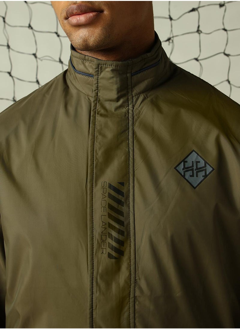 Men's Green 100% Polyester Solid Oversized Jacket