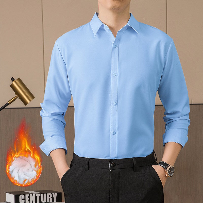 Short-sleeved white shirt men's summer business casual wrinkle-free slim-fit half-sleeved blue-black shirt work uniform - Image 3