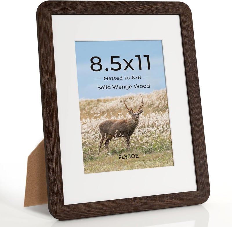 FLYJOE 8.5x11 Picture Frame,Natural Solid Wenge Wood 8.5 x 11 Photo Frame with HD Tempered Glass,Rounded Corner 8.5 by 11 Wooden Frames Matted to 6x8,8.5x11 Frame Wall Decor for Photo,Family,Wedding - Image 1