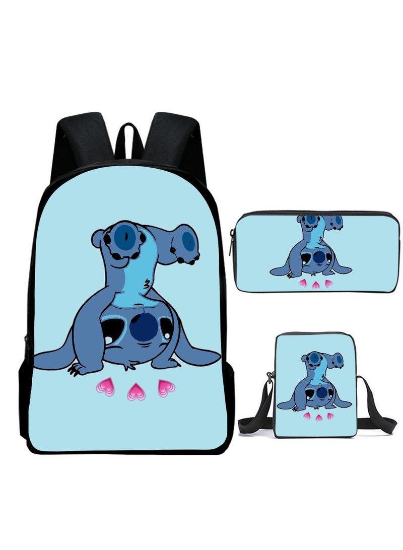 3 Pcs Anime Cartoon Stitch Backpack Set Schoolbag
