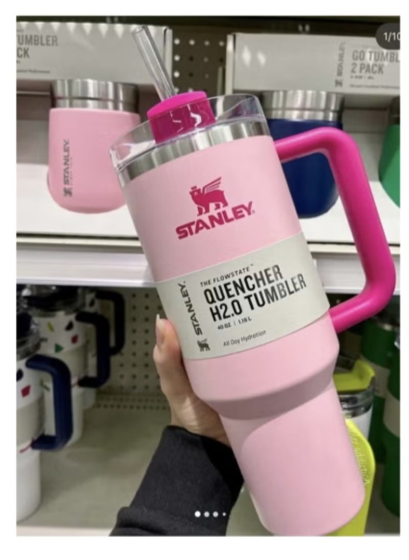 Stanley - Stanley Quencher H2.0 FlowState Stainless Steel Vacuum Insulated Tumbler with Lid and Straw for Water, Iced Tea or Coffee, Smoothie and More, 40 oz, Flamingo - Image 1