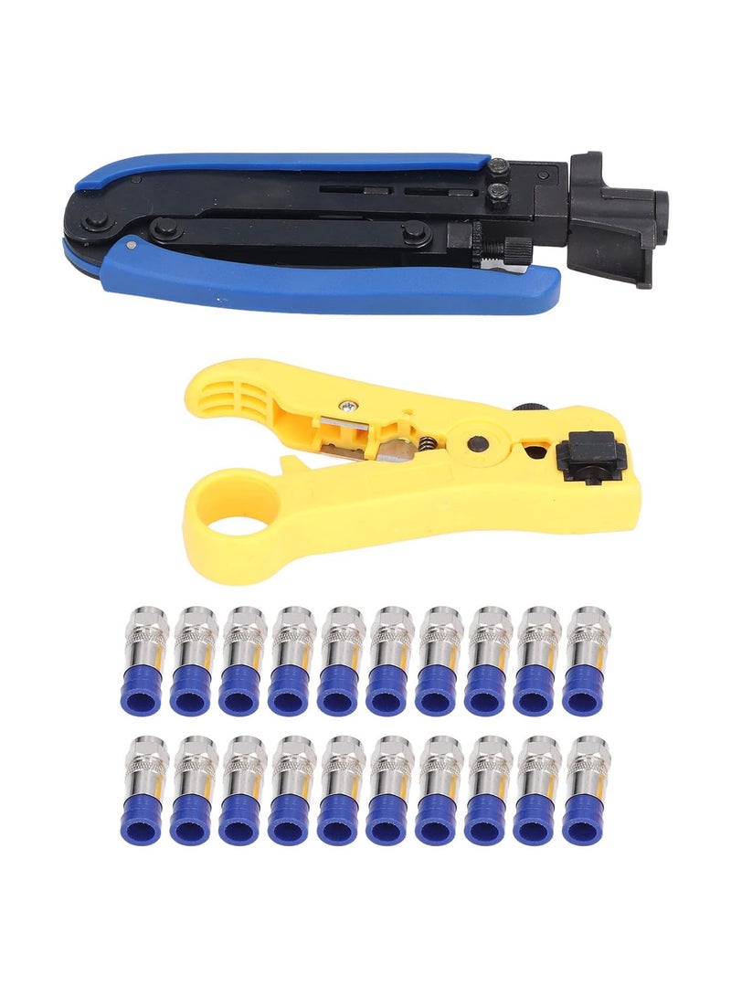 GGOOT Crimping Pliers Wire Stripper, Cable Crimper Tool Set Kit, with 20Pcs F Connector, for RG59 RG6 - Image 1
