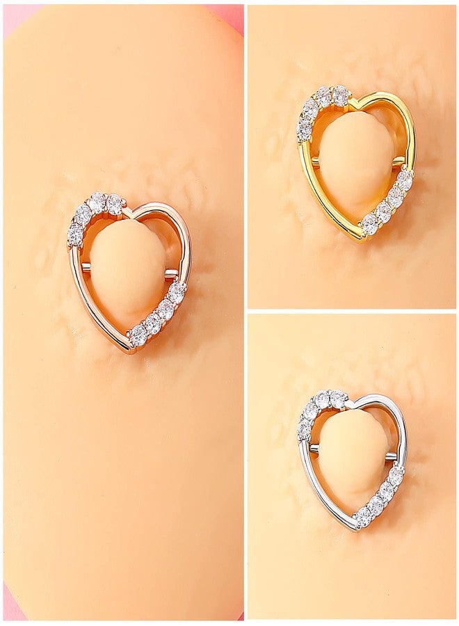 Melighting Heart Rings 14G Dainty Clicker Shiny Clear CZ Piercing Jewelry 316L Surgical Steel Piercing Barbell for Women - Image 5