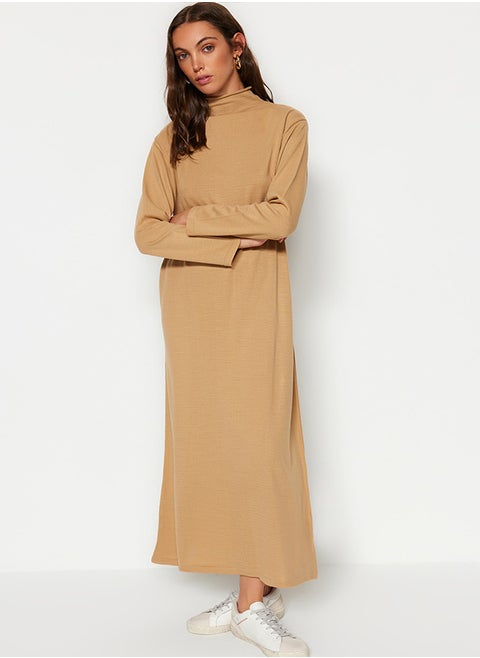 Camel Turtleneck Knitwear Dress TCTAW23EB00001