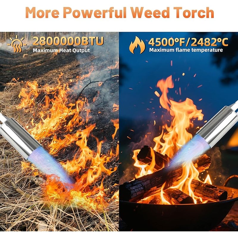 Gusil Propane weed torch,2,800,000 BTU weed burner torch with 14FT hose, Extended detachable blow torch with self-igniter and Turbo Trigger, for Weeding,Roofing,Melting Snow,Road Paint Removing - Image 2